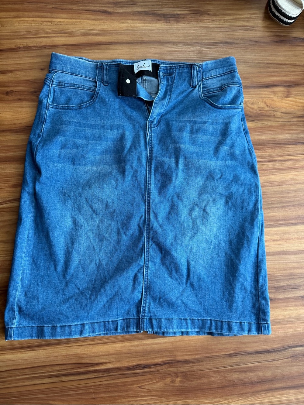 Gelrine Blue Denim Pencil Skirt with Front Seam